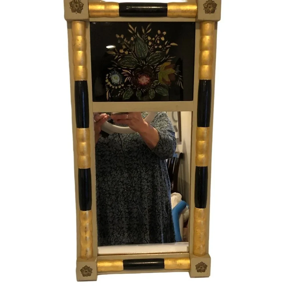 Vintage Federal type Split Mirror and Floral painting 11' by 21